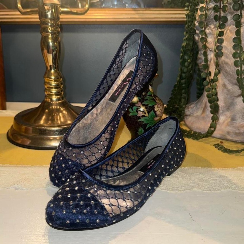 Navy rhinestone Mesh Ballet Flats